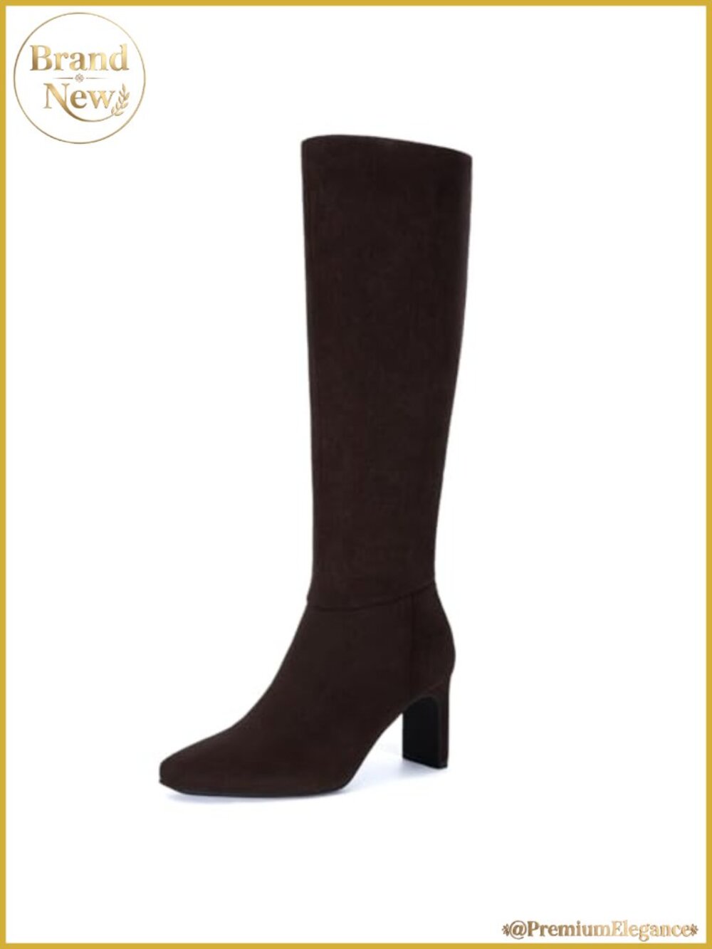 Women's Suede Knee High Boots Square Toe Chunky Heel Zip Party